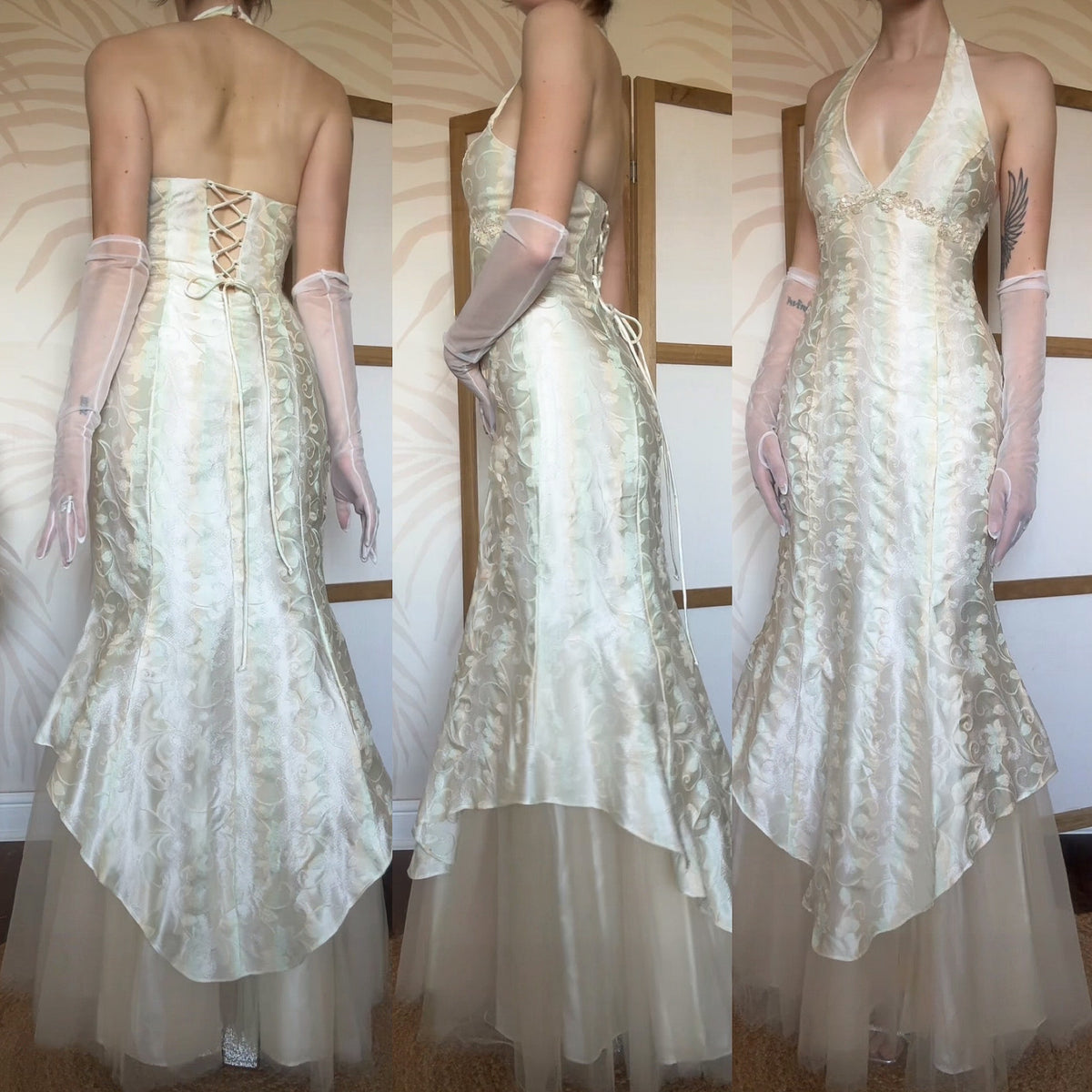 Halter-neck fishtail evening dress uk 14