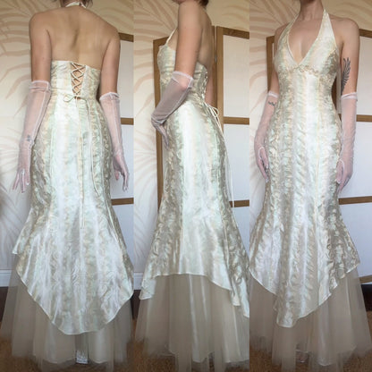 Halter-neck fishtail evening dress uk 14
