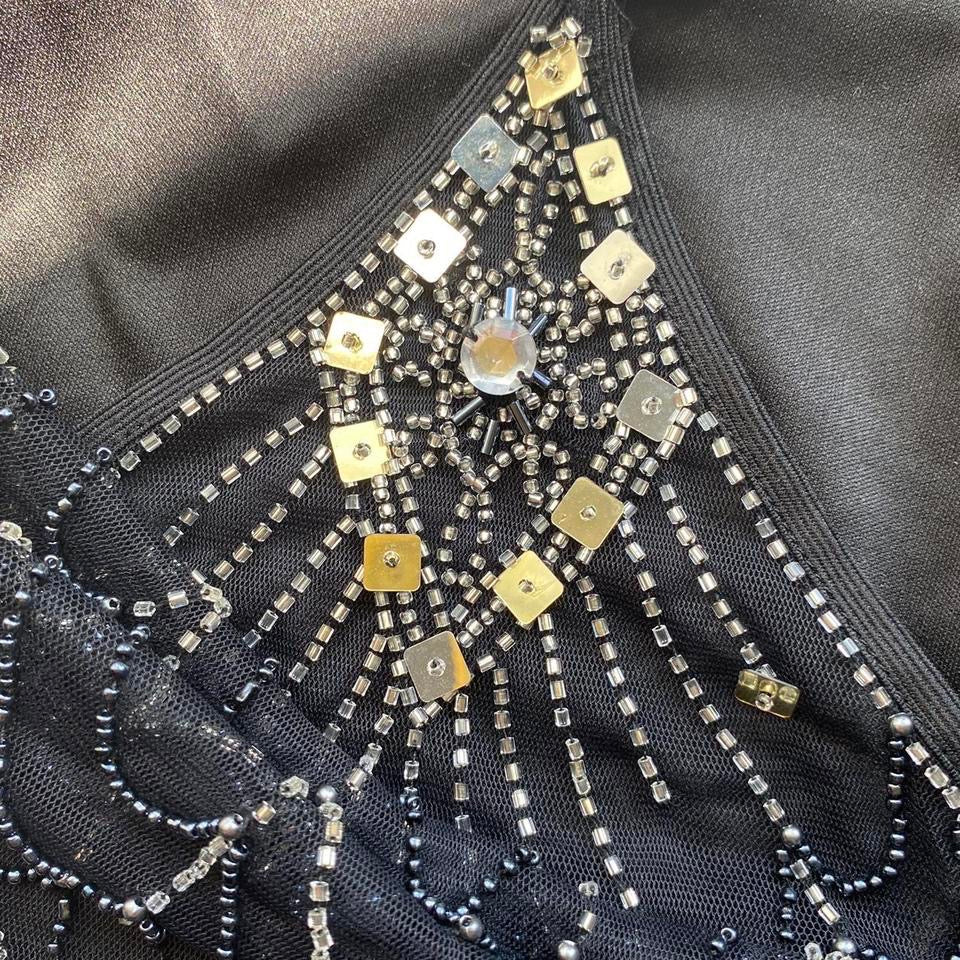 Black Dave & Johnny 90s beaded back evening dress size UK 16 & UK 18