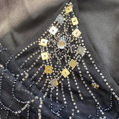 Black Dave & Johnny 90s beaded back evening dress size UK 16 & UK 18