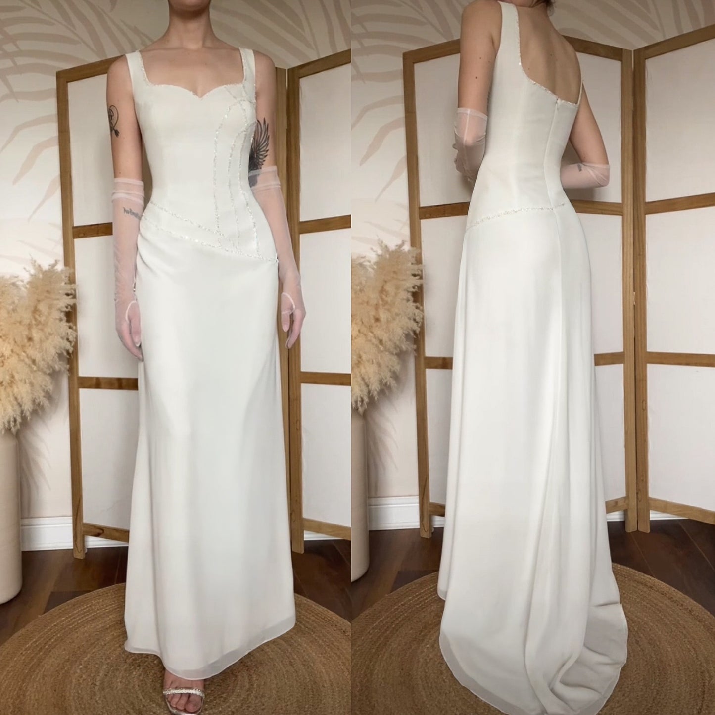 Ivory beaded chic wedding dress uk 16
