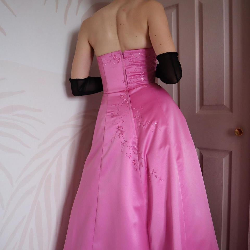 Hilary Morgan pink strapless a-line gown UK 10-12