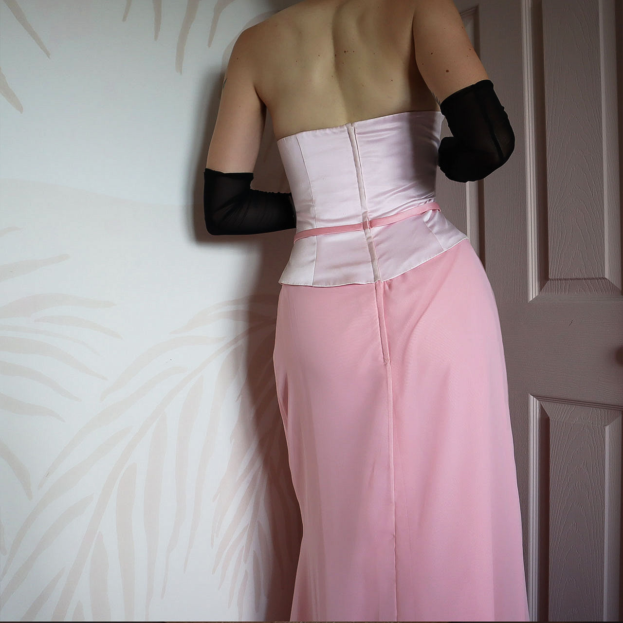 Hilary Morgan pink strapless gown UK 14