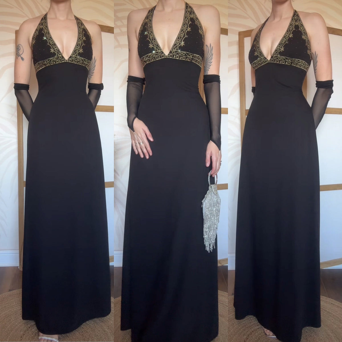 Black stretch halter neck evening dress uk 12