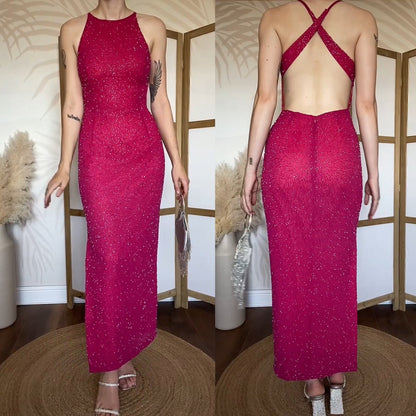 Marina fuchsia pink beaded evening dress uk 8