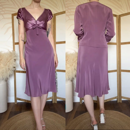 Purple 2-piece dress & jacket set uk 14