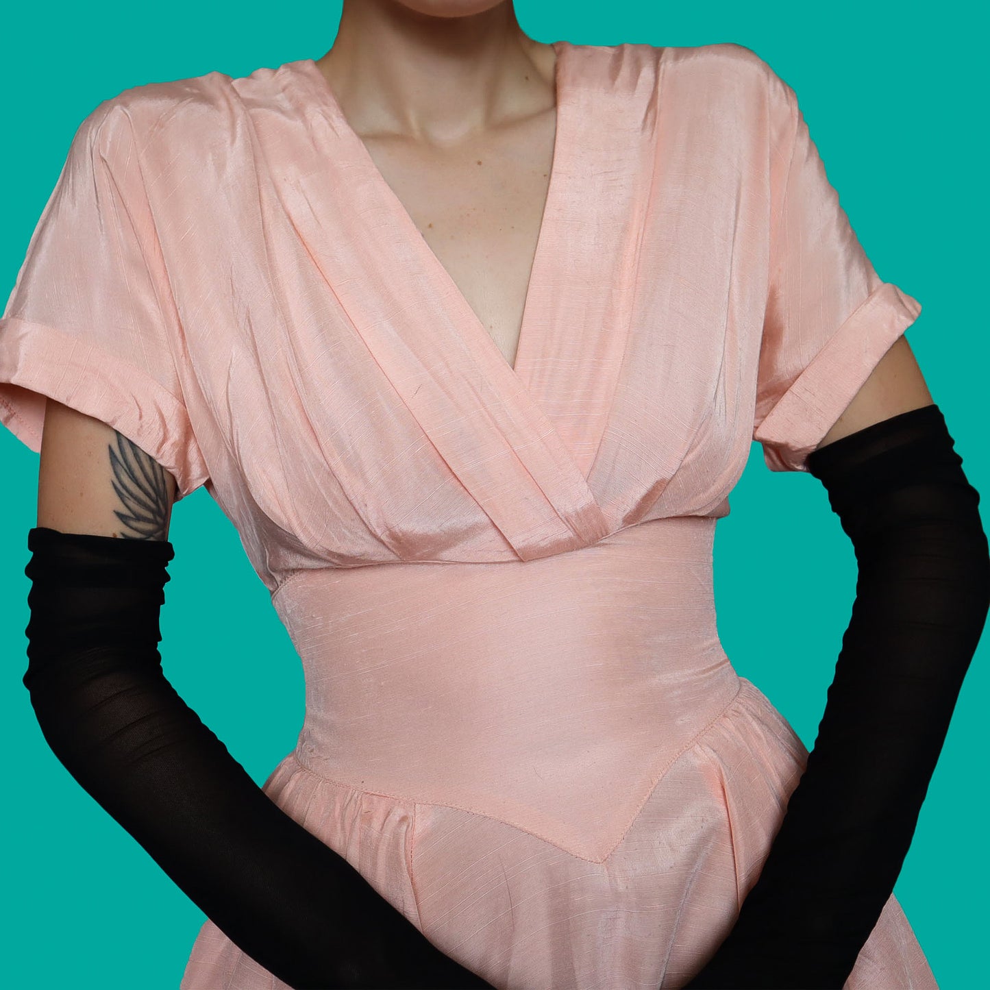 Peach short sleeve midi evening dress UK 10