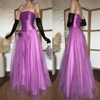 Goya purple strapless a-line prom dress uk 10