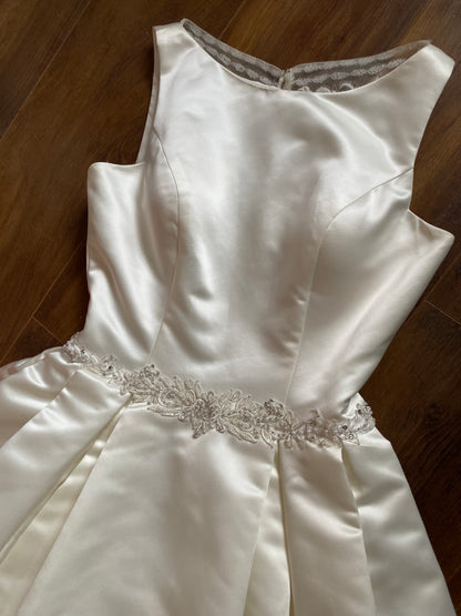 Hilary Morgan ivory satin fit & flare wedding dress uk 14
