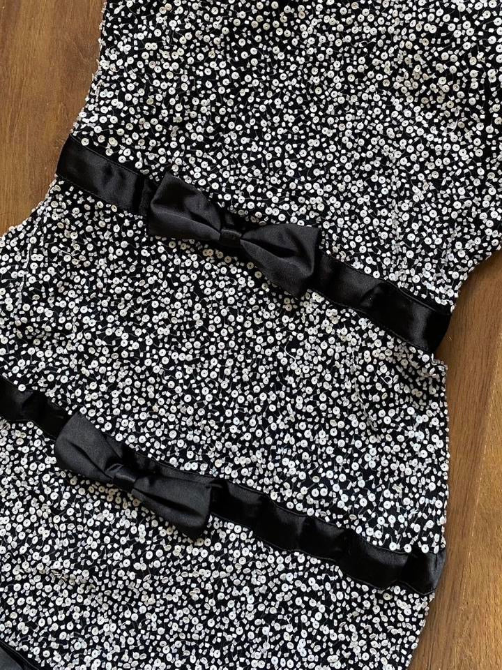 Sousourada 100% silk black & white beaded evening dress uk 6-8