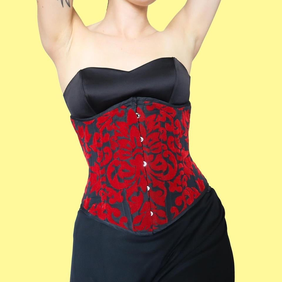 Black & red underbust corset UK S
