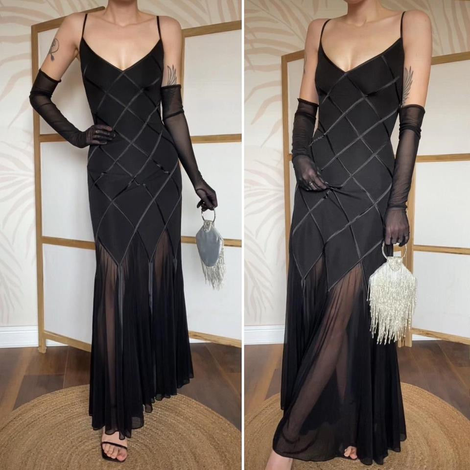 Joseph Ribkoff black stretch sheer detail evening dress uk 16