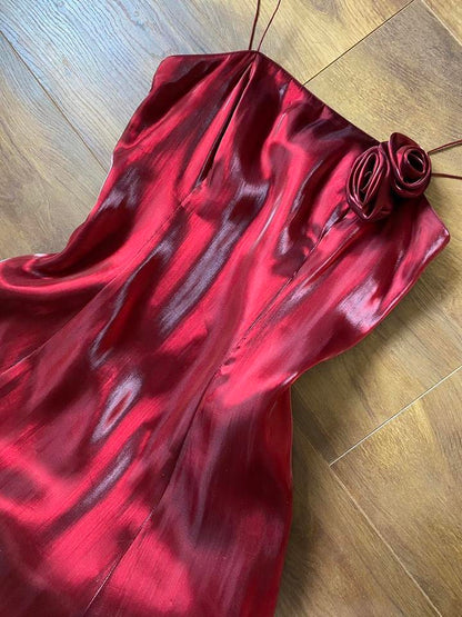 Debut silky dark red a-line evening dress UK 12