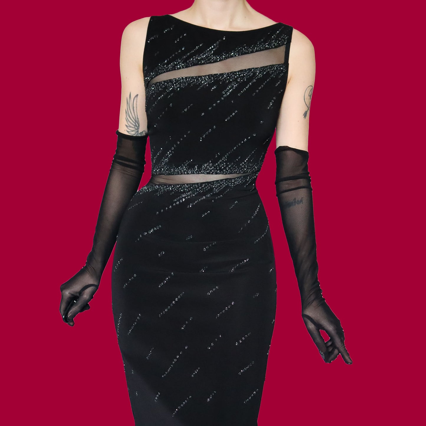 Tadashi Shoji stretch black party mini dress UK 14