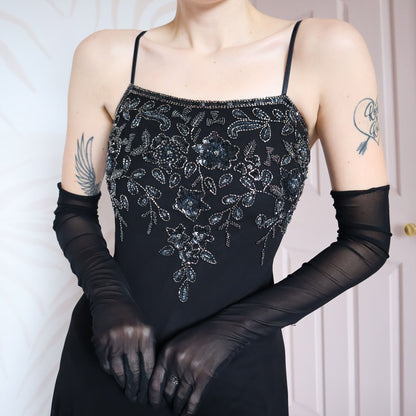 Black beaded midi dress UK 12