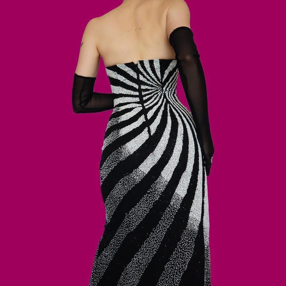 Kaleidoscope black & white strapless evening dress UK 12 & 14
