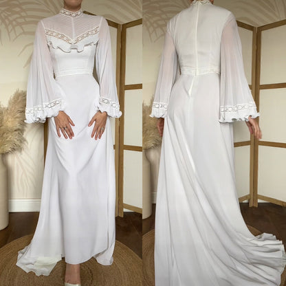 70s long flared sleeve wedding dress uk 12