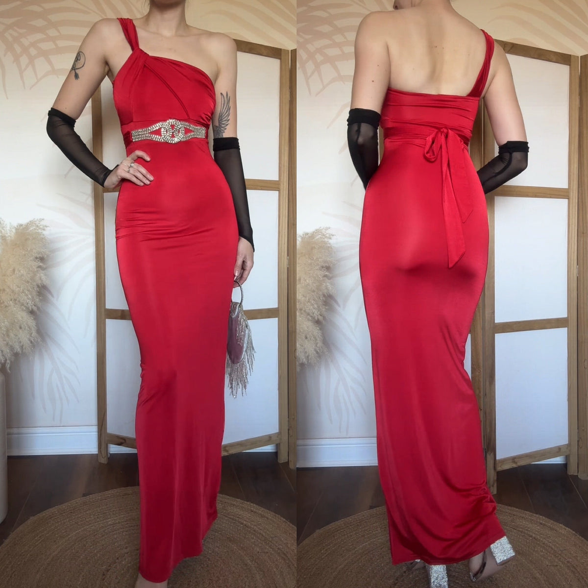Red stretchy one shoulder evening dress uk 8