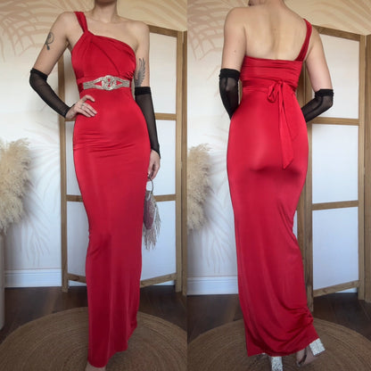 Red stretchy one shoulder evening dress uk 8