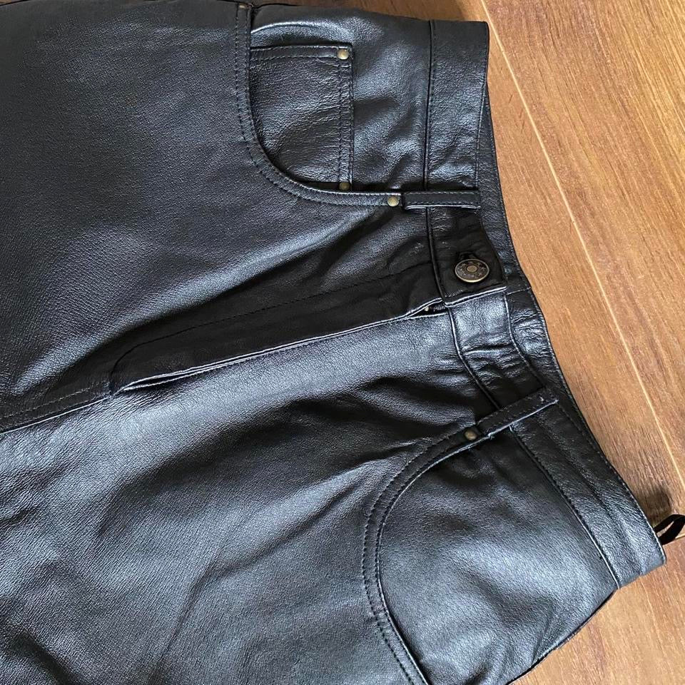 Black real leather trousers UK 8