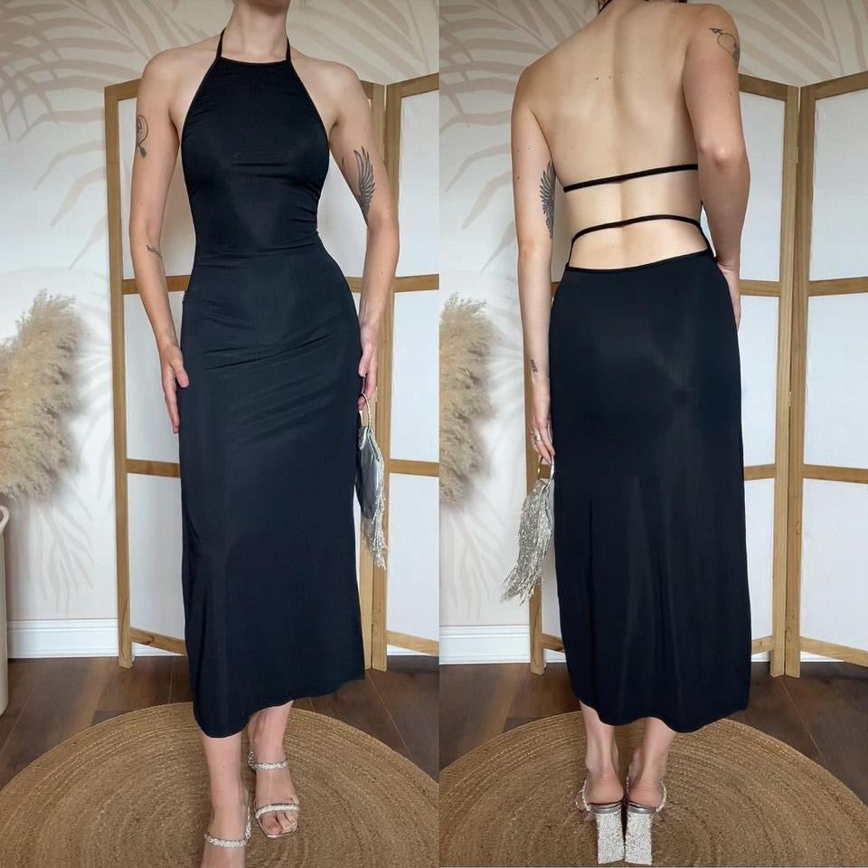 Nick Coleman black stretch open back dress uk 8