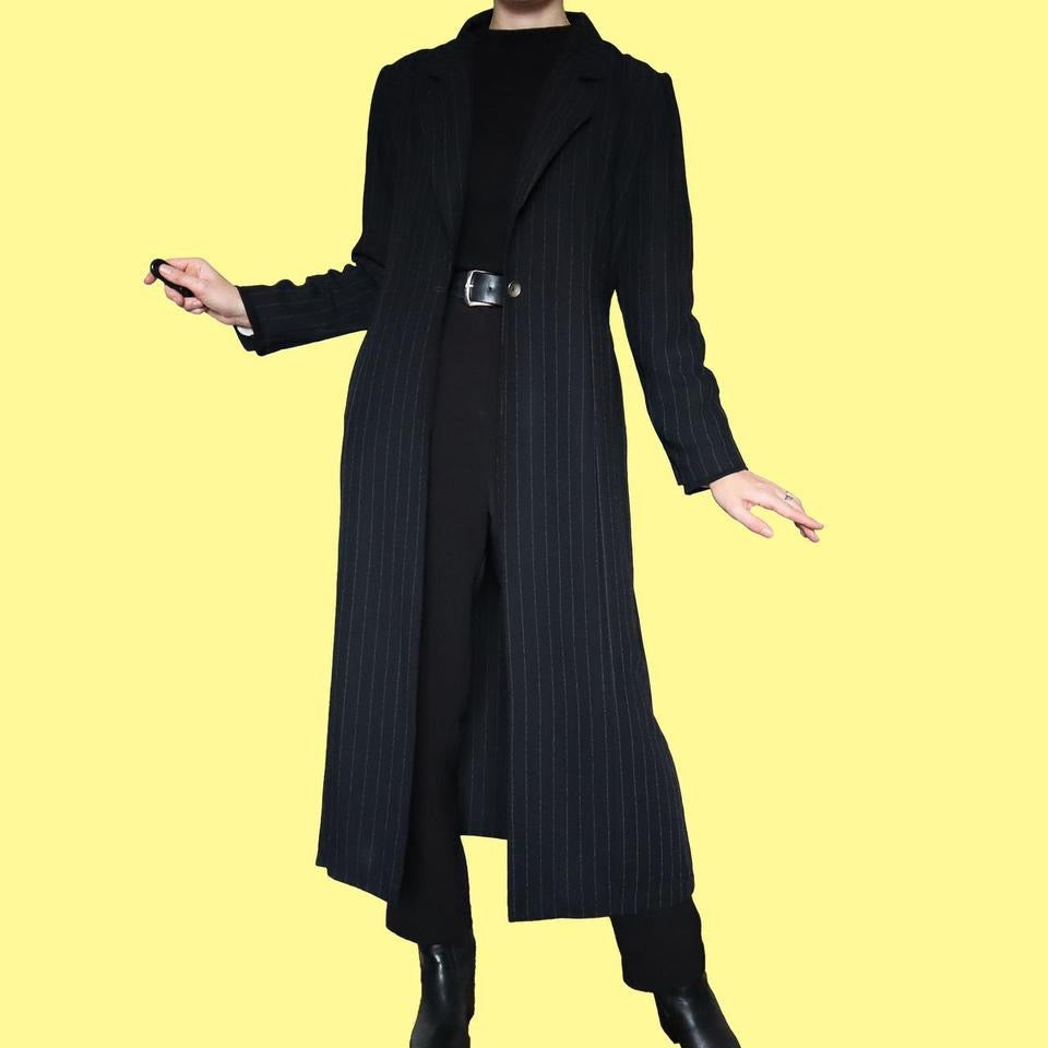 Black vintage Mark Angelo pinstripe long jacket UK 12
