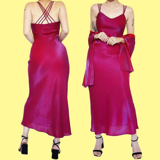 Pink evening dress & shawl UK 14