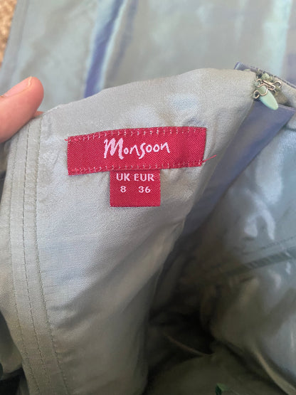 Green iridescent 100% silk 2 piece UK 8