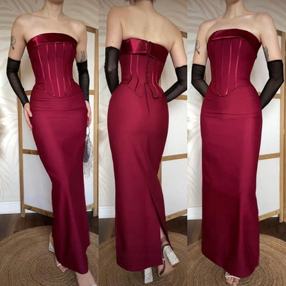 Margaret Lee burgundy strapless evening dress uk 8