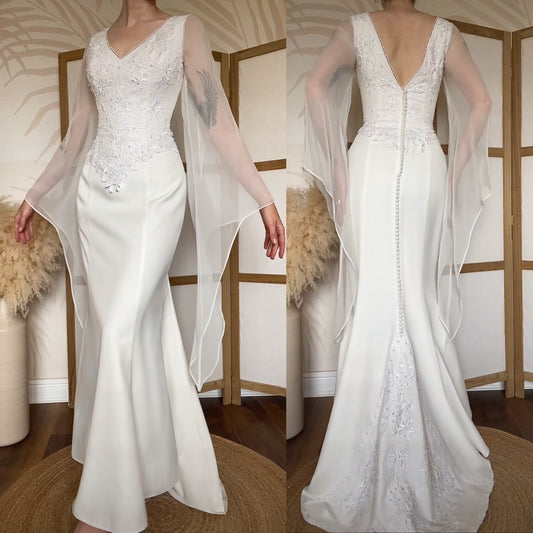 Ivory ethereal long sleeve lace wedding dress uk 10