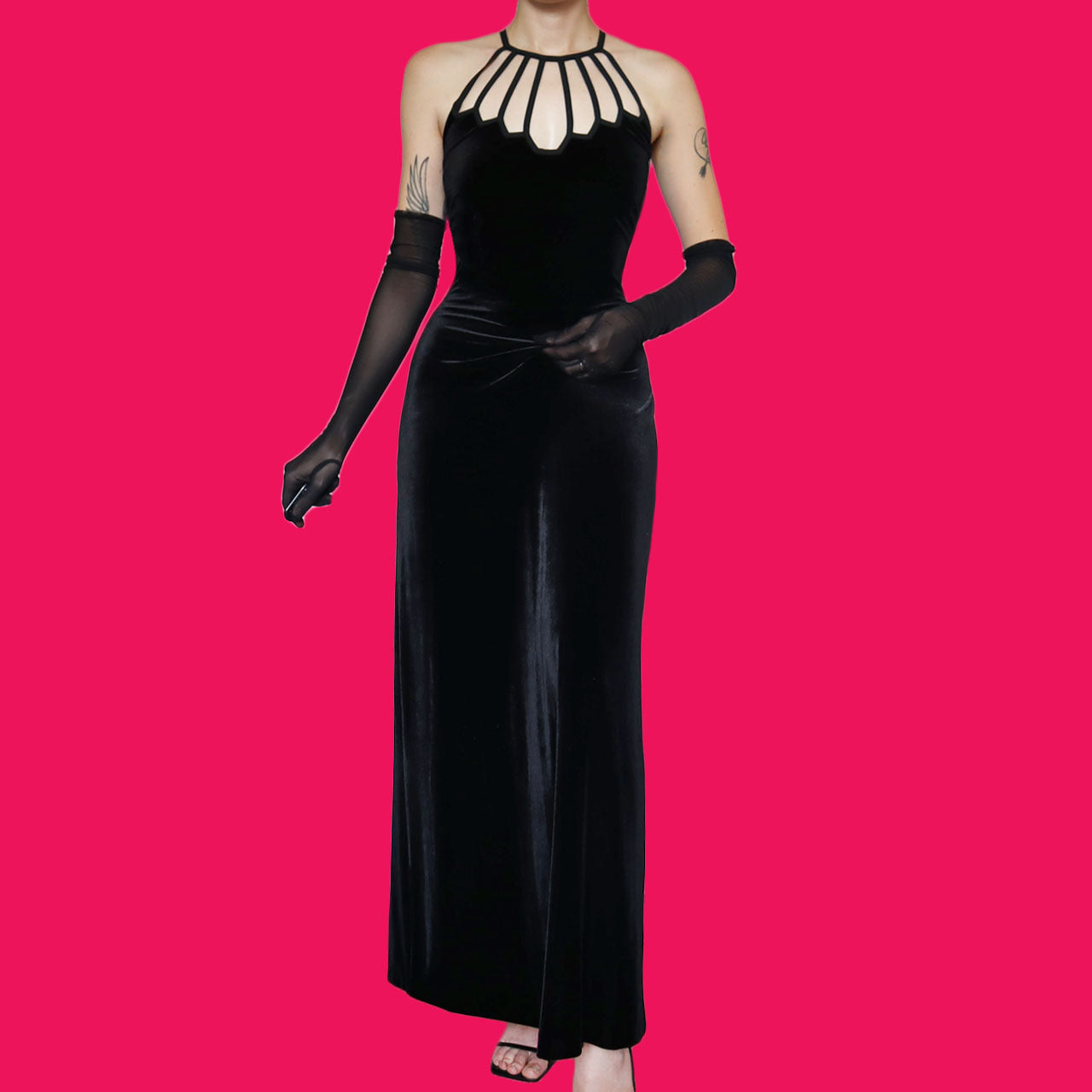 Gina Bacconi black velvet evening gown UK 14