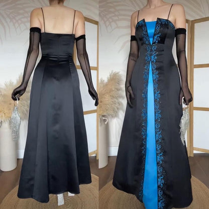 Niki Livas blue & black a-line prom dress & shawl uk 8/10