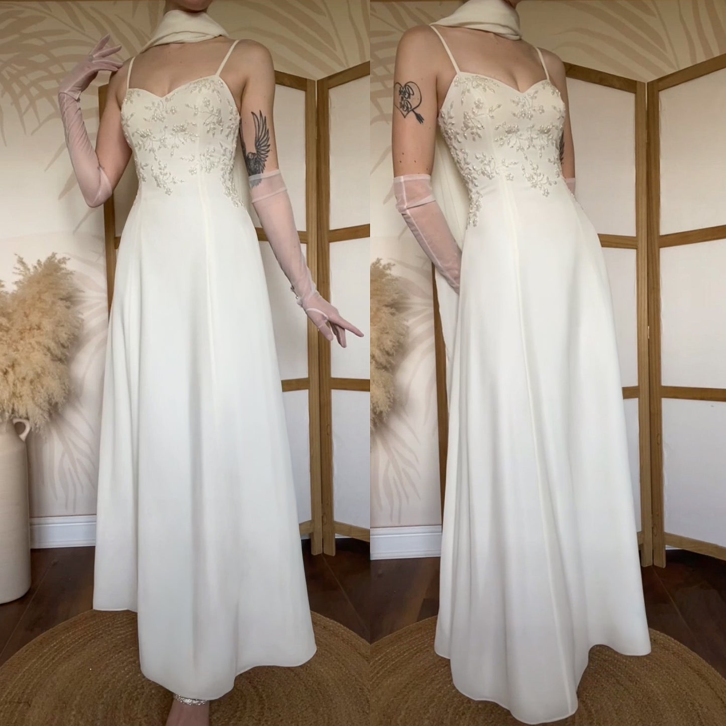 90s ivory beaded a-line wedding dress & shawl uk 6-8