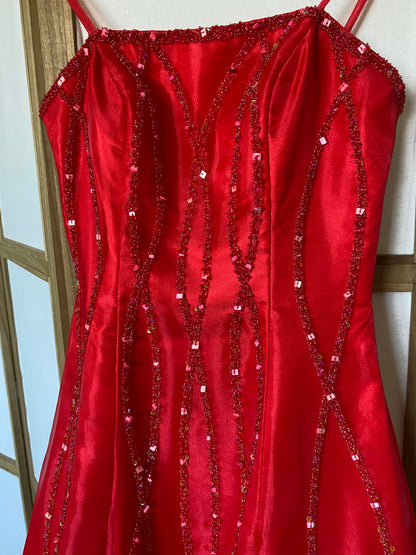 Red Dynasty beaded a-line prom dress & shawl uk 6