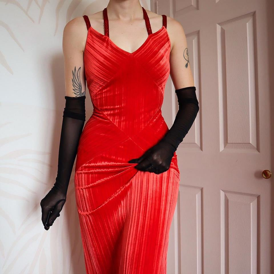 After Six red velvet evening dress UK 12