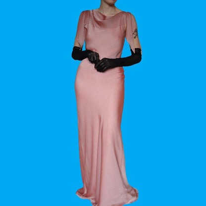Dusky pink chiffon evening gown UK 10