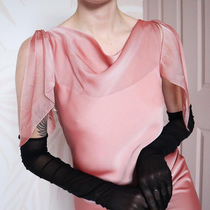 Dusky pink chiffon evening gown UK 10