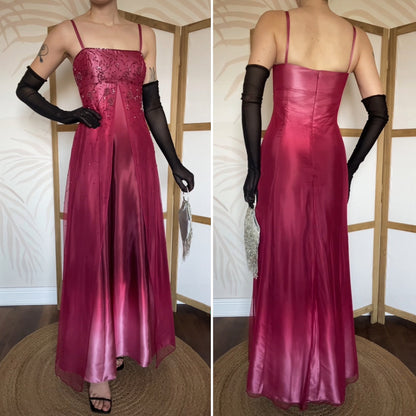 Pink & red ombré beaded 2000s prom dress UK 12