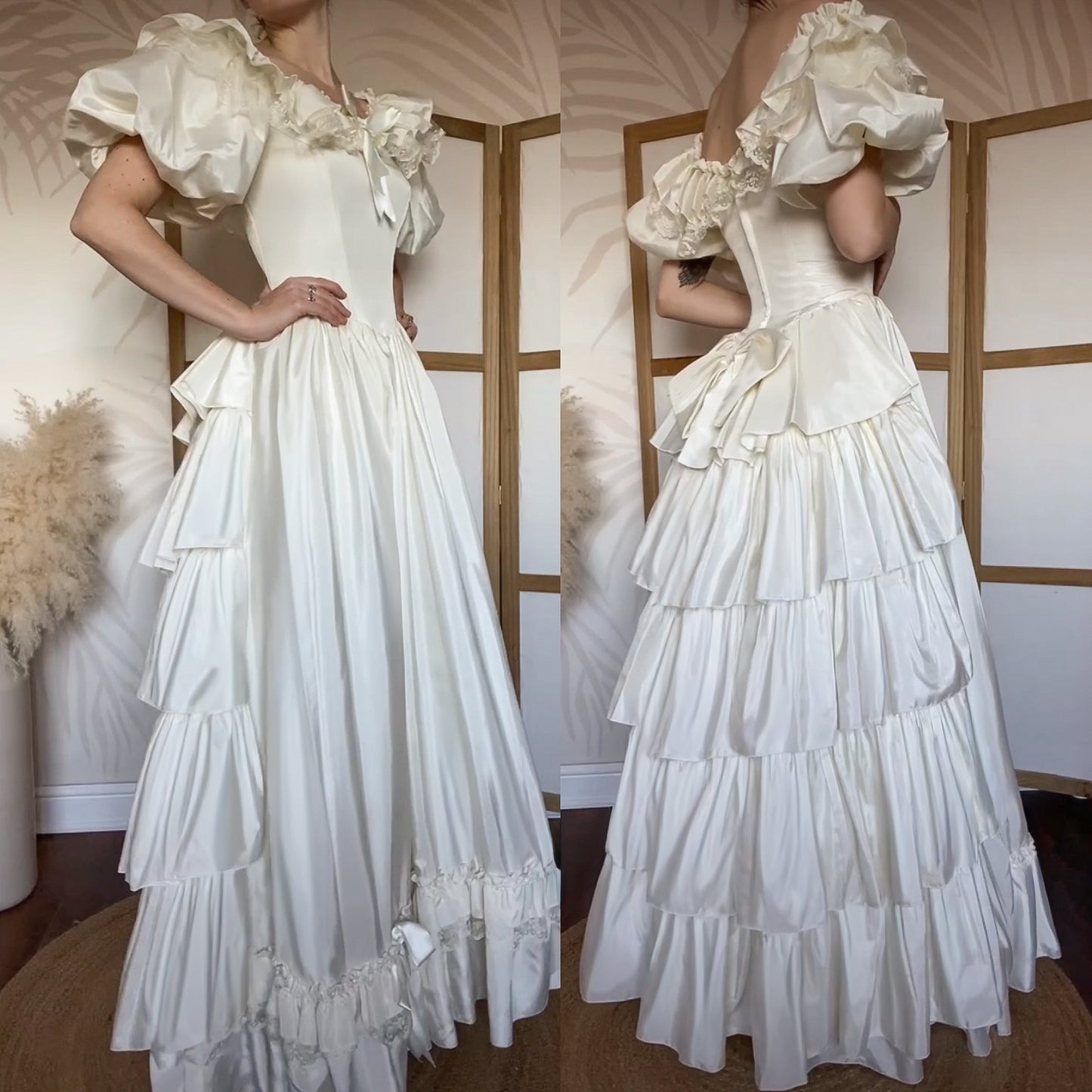 Vintage ivory 80s puff sleeve wedding dress uk 10-12