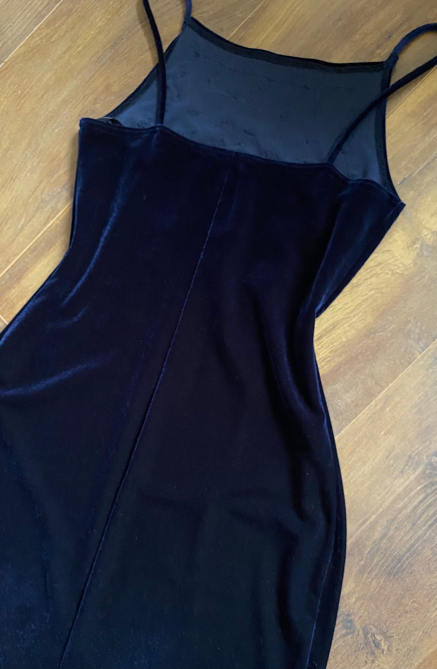 Navy velvet stretch bodycon 90s dress uk 10-12