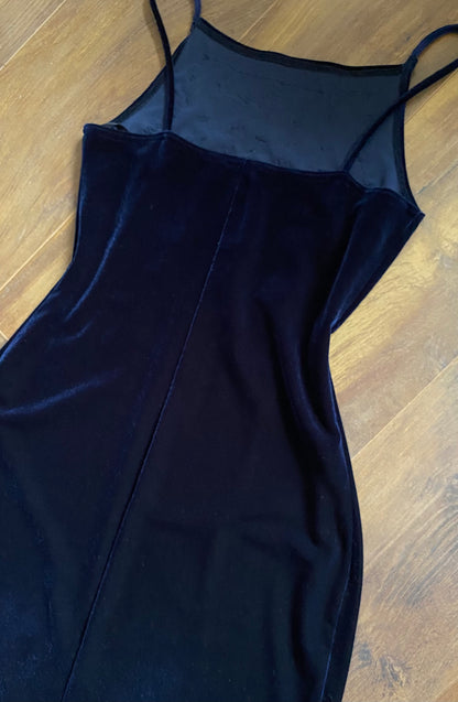 Navy velvet stretch bodycon 90s dress uk 10-12
