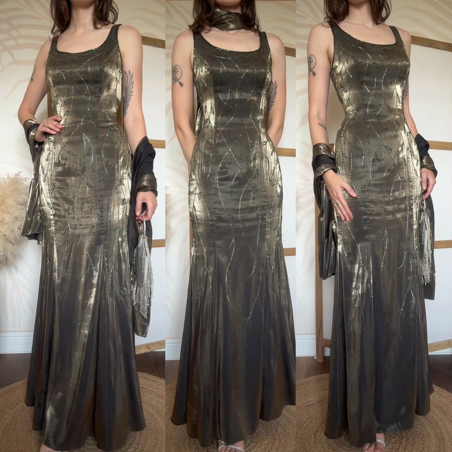 Christine Elizabeth iridescent green beaded gown UK 10
