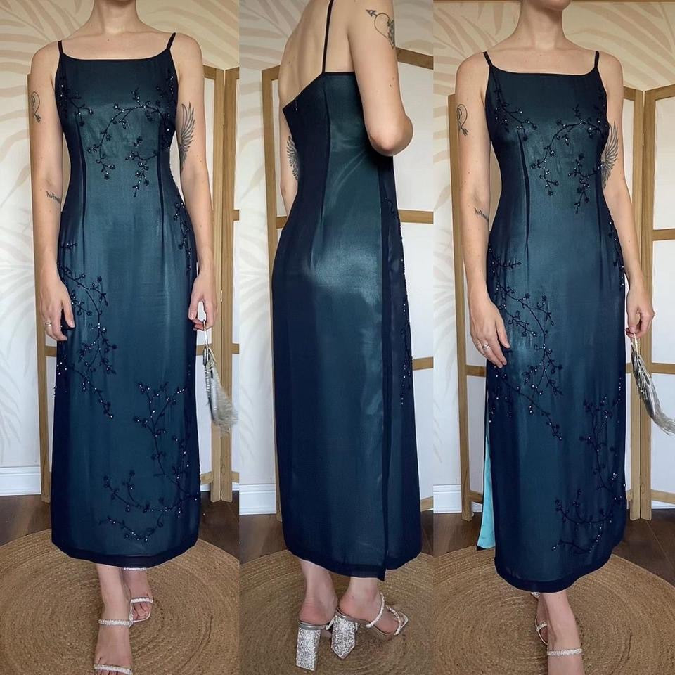 Debut sapphire beaded evening dress uk 14