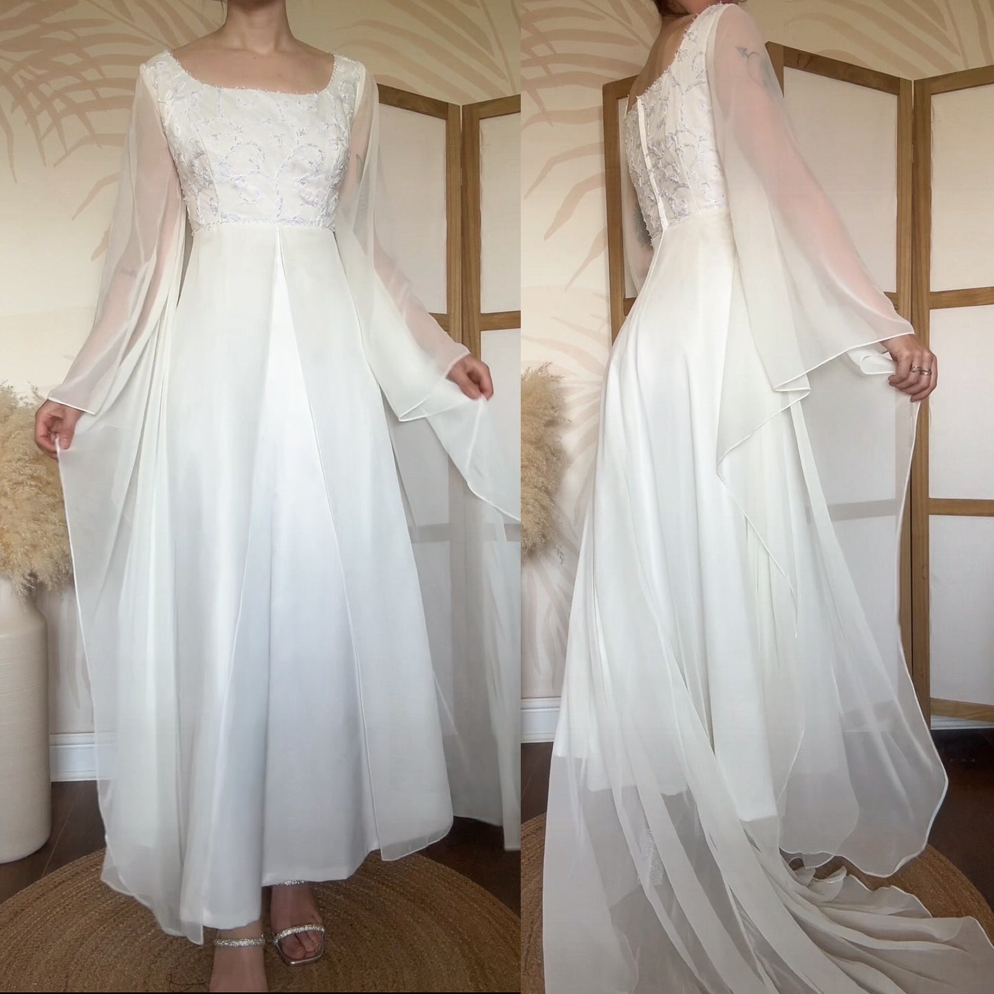 Amanda Wyatt 90s ivory long sleeve ethereal wedding dress uk 18