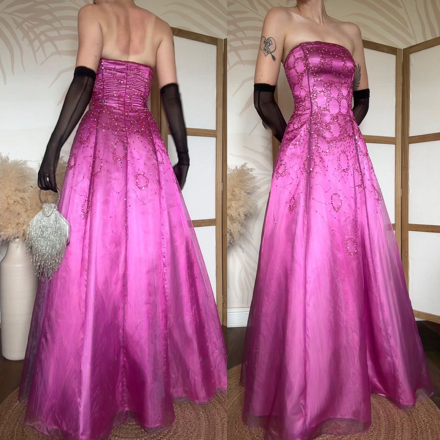 Pink strapless beaded a-line prom dress uk 10-12