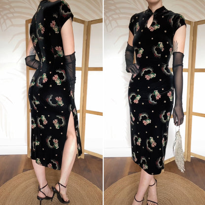 Charlotte Halton black velvet midi dress uk 14