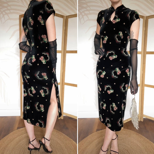Charlotte Halton black velvet midi dress uk 14