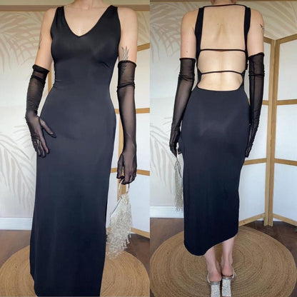 Nick Coleman black stretch open back dress uk 10