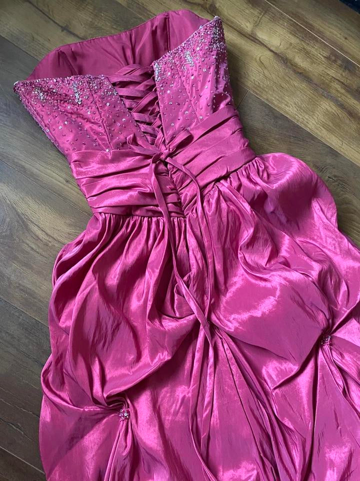 Pink strapless beaded prom gown uk 12-14