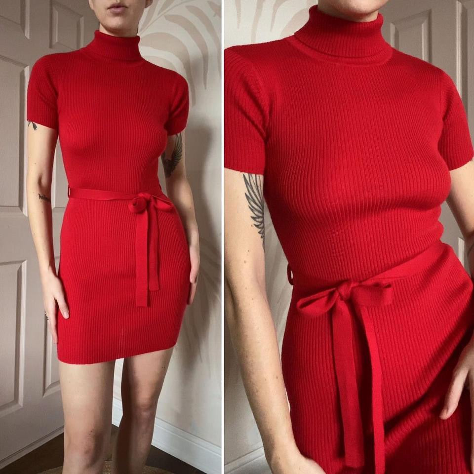 Images red high neck knit mini dress UK 8-10/S